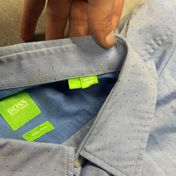 Hugo Boss Dress Shirt Regular Fit Textured Cotton Blue Long Sleeve XL - Picture 6 of 10
